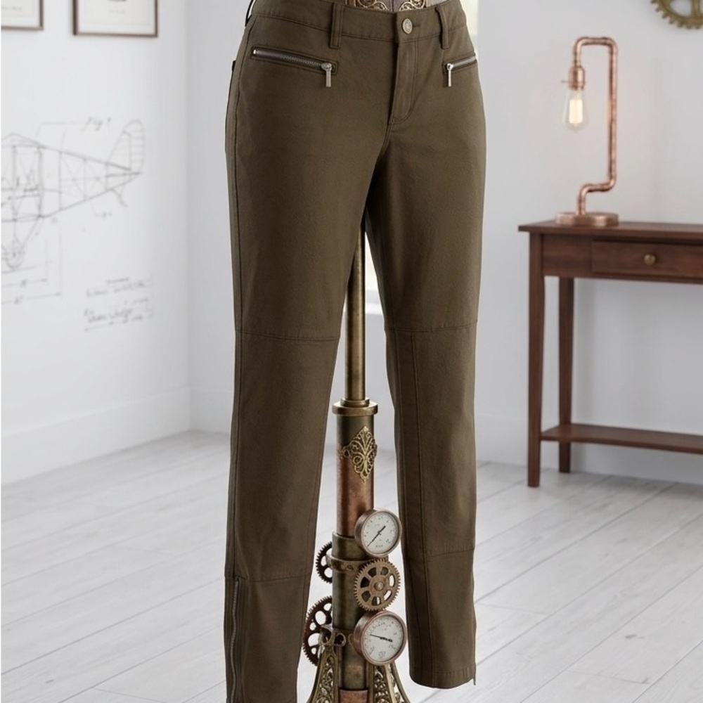 Michael Kors| Olive Khaki Ankle Zipper Straight Leg Moto Pants Sz 6